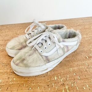 Vans Old Skool Mule Slip on Shoes Fuzzy Sneakers Soft Plaid